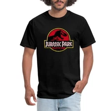 Jurassic Park Classic Logo In Red With T-Rex Men's T-Shirt