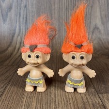 VTG -Russ Troll Doll Native American Indian Thanksgiving Orange Hair 4 Lot Of 2