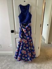 Two Piece Crop Top Blue Floral Evening Gown Size 5/6