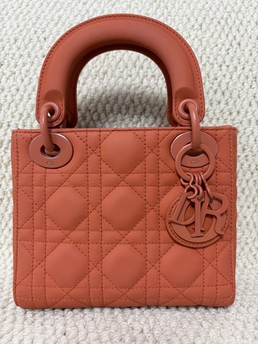 Dior Lady Dior Mini Matte Orange Lambskin Top Handle Crossbody Bag Duty Paid