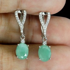 925 Sterling Silver Earrings Oval Emerald 8x6mm Natural Gemstone Jewelry