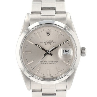 Rolex Oyster Perpetual Date 15000 Unisex Watch 34mm Silver Dial Smooth Oyster