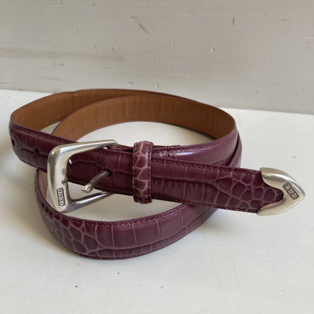 Lauren Ralph Lauren Italian Leather Purple Metal Bar Belt Adjustable L/XL Preppy Lauren Ralph Lauren Purple Belts for Women for sale | eBay main image 2