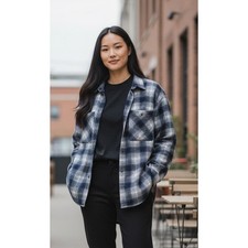 CI SONO Plaid Collection Button Up Shirt Blue White Women's Size M PTP100