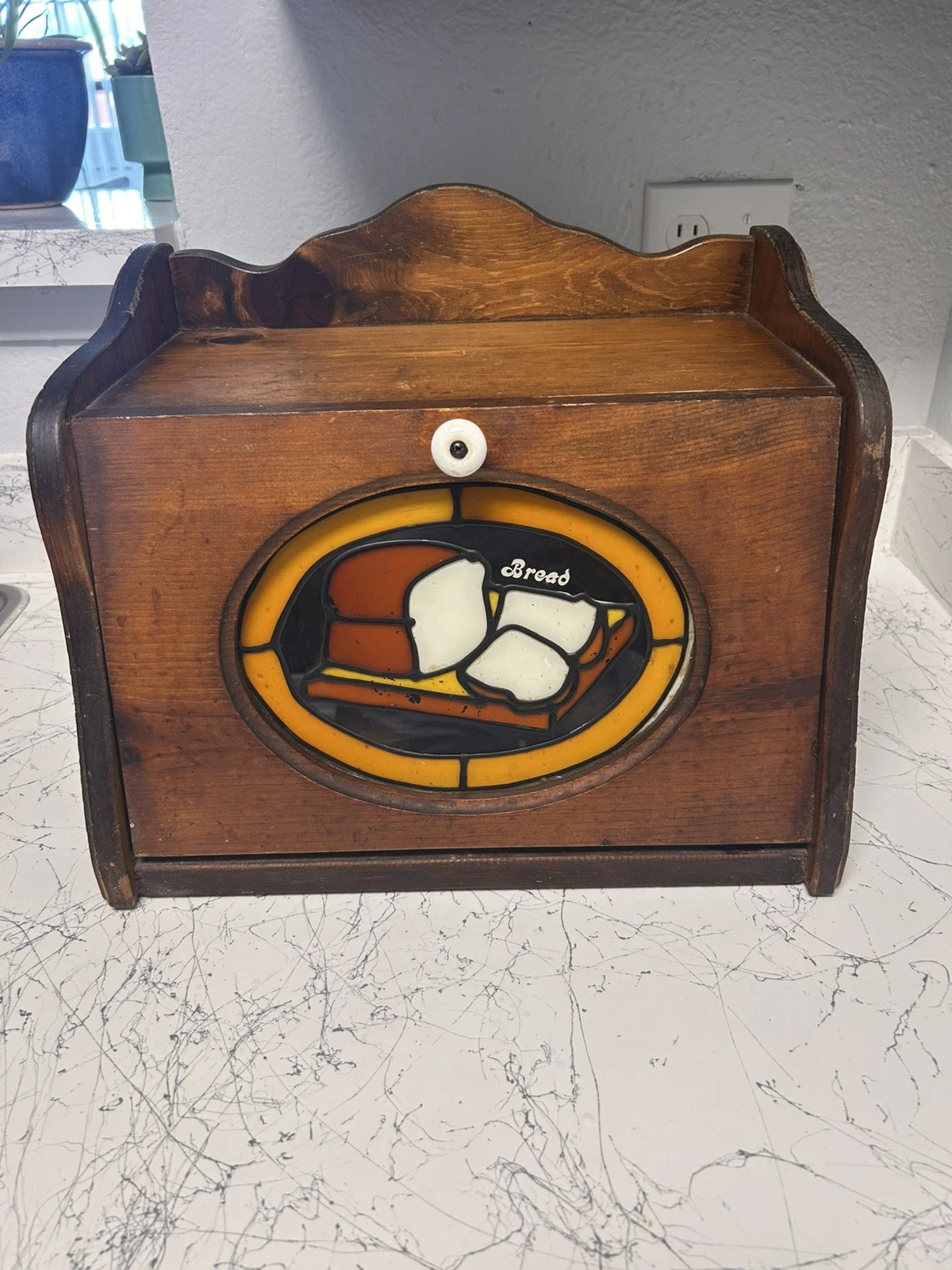 VTG Wooden Wood Bread Box w/ Colored Stained Glass Window Style Design
Opens in a new window or tab
