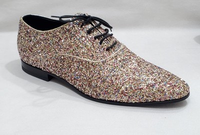 NWOB SAINT LAURENT Paris (417802) Glitter Embellished Oxford Men US Sz 7-EUR 40