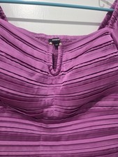 Express Purple Satin Smocked Pleated Puff Sle...