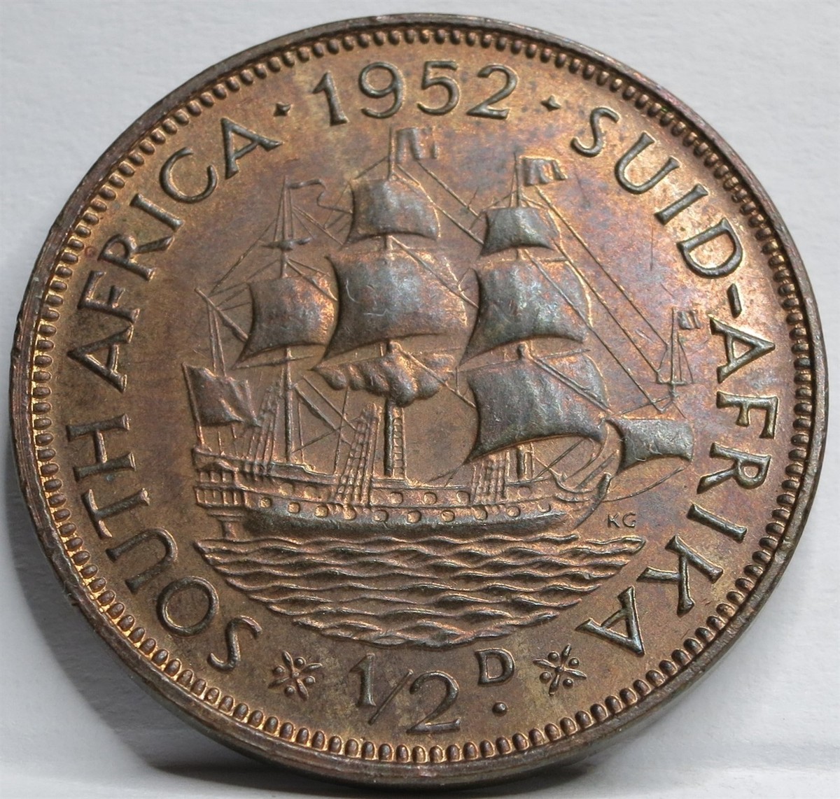 SOUTH AFRICA Britain Half 1/2 Penny 1952 Red UNC Ocean Ship King