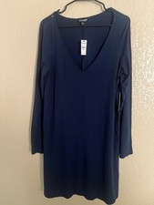Express Navy Blue Solid V-Neck Long Sleeve Jersey Shift Dress XL NWT