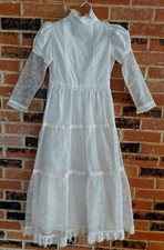 Vintage Girls Organza Like White Long Prairie Dress - Size 8