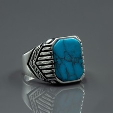 Men Handmade Polished 925k Sterling Silver Natural Turquoise Gemstone Ring
