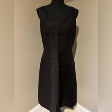 Talbots black Irish linen sleeveless V-neck shift dress size 10