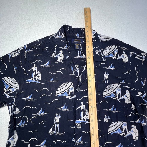 Polo Ralph Lauren Sleepwear Shirt M Surfing Beach Graphic Button Up Short Sleeve - Picture 6 of 9