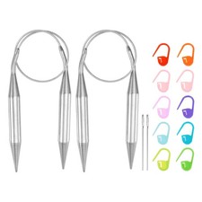 2pcs Knitting Needles Size US 15 Stainless Steel 16" with Needle