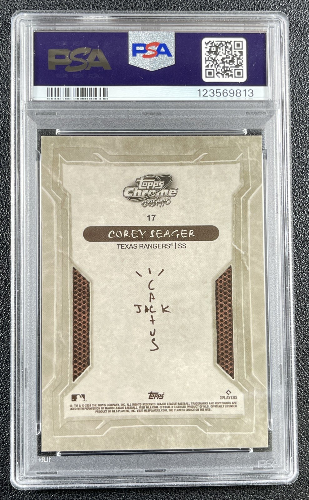 COREY SEAGER PSA 8 2024 TOPPS COSMIC CHROME X CACTUS JACK #17 RED REFRACTOR 1/5 view 2