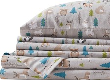 Queen Cotton Flannel Sheets Set Ultra Soft Forest Animals Print