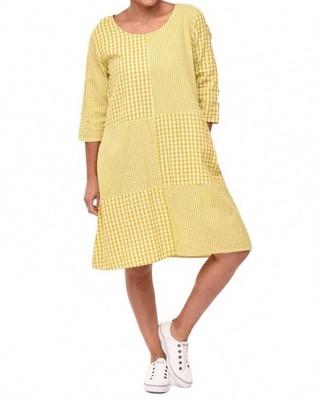 Tulip Clothing Jada Dress Size Large Womens Yellow White Check Textured Pockets