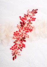 Bride Hair Accessories Red Crystal Hair Vine Gold Headband Evening Party Prom...