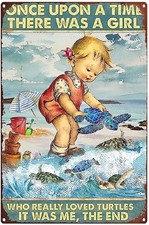 Retro Metal Aluminium Tin Sign Sea Turtle Wall Art for Bathroom Decor Sea Tur...