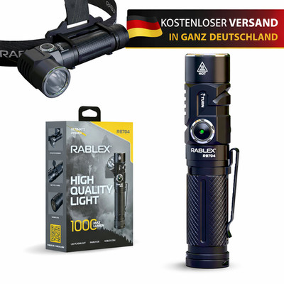 LED Stirnlampe & Taschenlampe 2in1 1000 Lumen USB-C Akku IP66 wasserdicht RABLEX