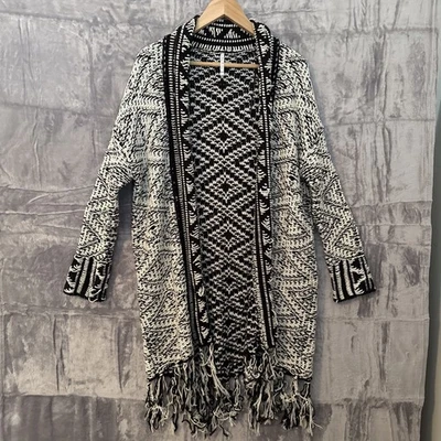 Willow & Clay Cardigan Sweater Size S Black Fringed Boho Long Line Thick Chunky - Image 1 of 4