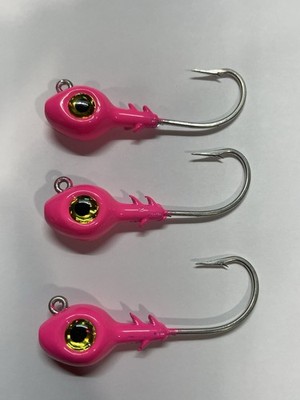 2 Oz. 3 Barb Minnow Head Fishing Lure Hot Pink Hybrid, Dead sticking, Striper 