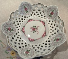Weimar Porzellan Reticulated Porcelain Bowl Rose and Ribbons Germany