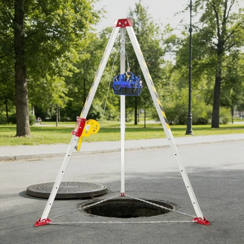 Confined Space Tripod Kit, Rescue Tripod 1200lbs+Fall Arrester Adjustable Tripod - product listing photo
