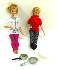 2 Barbie dolls CHEF You Can Be Anything Outfit clothes Hat pan shoes careers