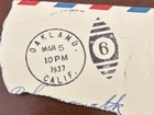 1937 Air Mail 6 Cent US Postage Embossed Stamp. Duplex Cancelled Oakland, Calif. — photo 2