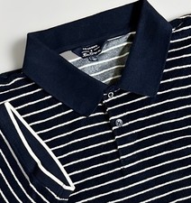 NEW Ben Sherman Polo Shirt Men’s LG Textured Terry Cloth Striped Navy Blue/White
