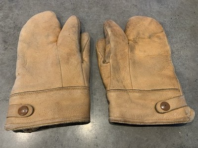 Vtg Trigger Mittens Gloves Cold Weather Leather Sherpa Lined See Pics For Size