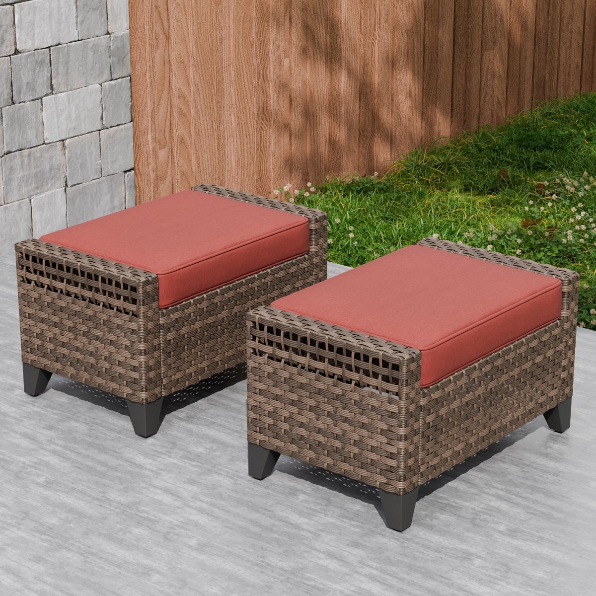 EAGLE PEAK Piece Wicker Outdoor Ottoman with Removable Cushions