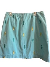 Vtg 90s Lilly Pulitzer Seahorse Skirt 12 Aqua Yellow Embroidered Coastal Preppy
