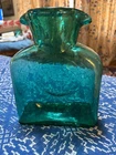 Vintage Blenko Glass Water Bottle Carafe Vase Teal Blue Green 8”