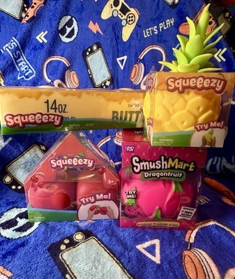 LOT OF 4 Squishy Squeeezy Butter Cherries Pineapple Dragonfruit Cherry Smushmart