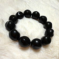 Black Round Beaded Stretch Bracelet, No Clasp...
