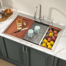 33 Inch Drop In Kitchen Sink Workstation All In One SUS304 16 Gauge Stainless...