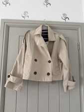 Massimo Dutti Crop Oversized Trench Coat Jacket XS Beige Neutral Parka Small