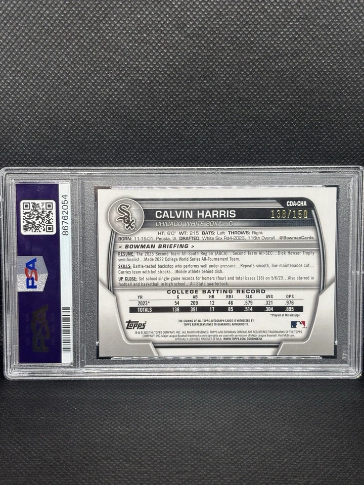 2023 Bowman Draft Calvin Harris #CDA-CHA Bowman 1st Autograph 138/150 PSA 10 - Image 2 of 2