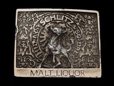 NF19173 VINTAGE 1970s  SCHLITZ MALT LIQUOR  BEER  BOOZE PEWTER BELT BUCKLE