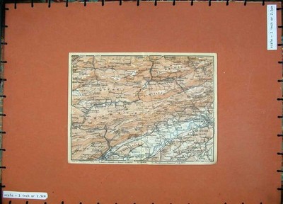 Old Antique Print C1900 Colour Map Switzerland Solothur Buren Biel Moron 20th