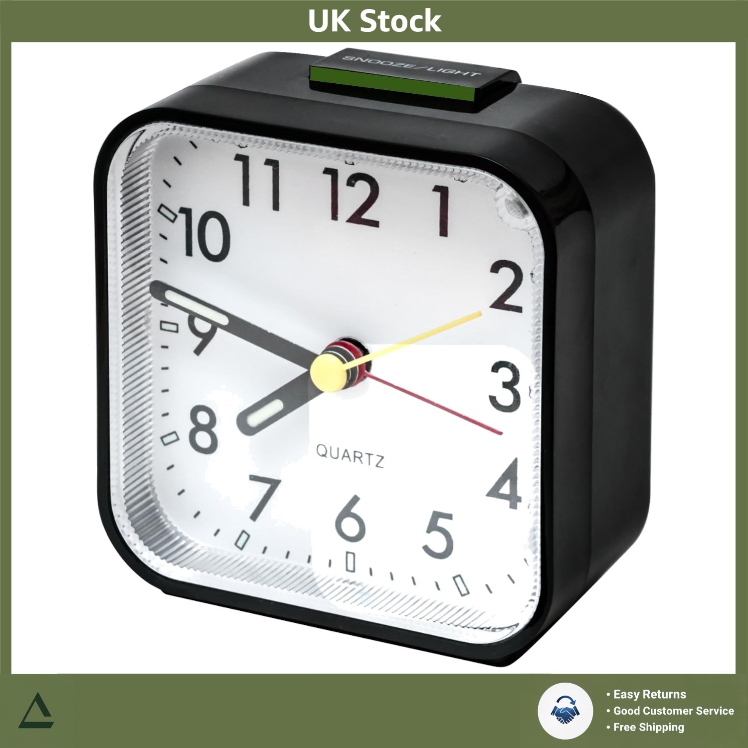 Silent Non-Ticking Bedside Alarm Clock with Snooze & Night Light, Black