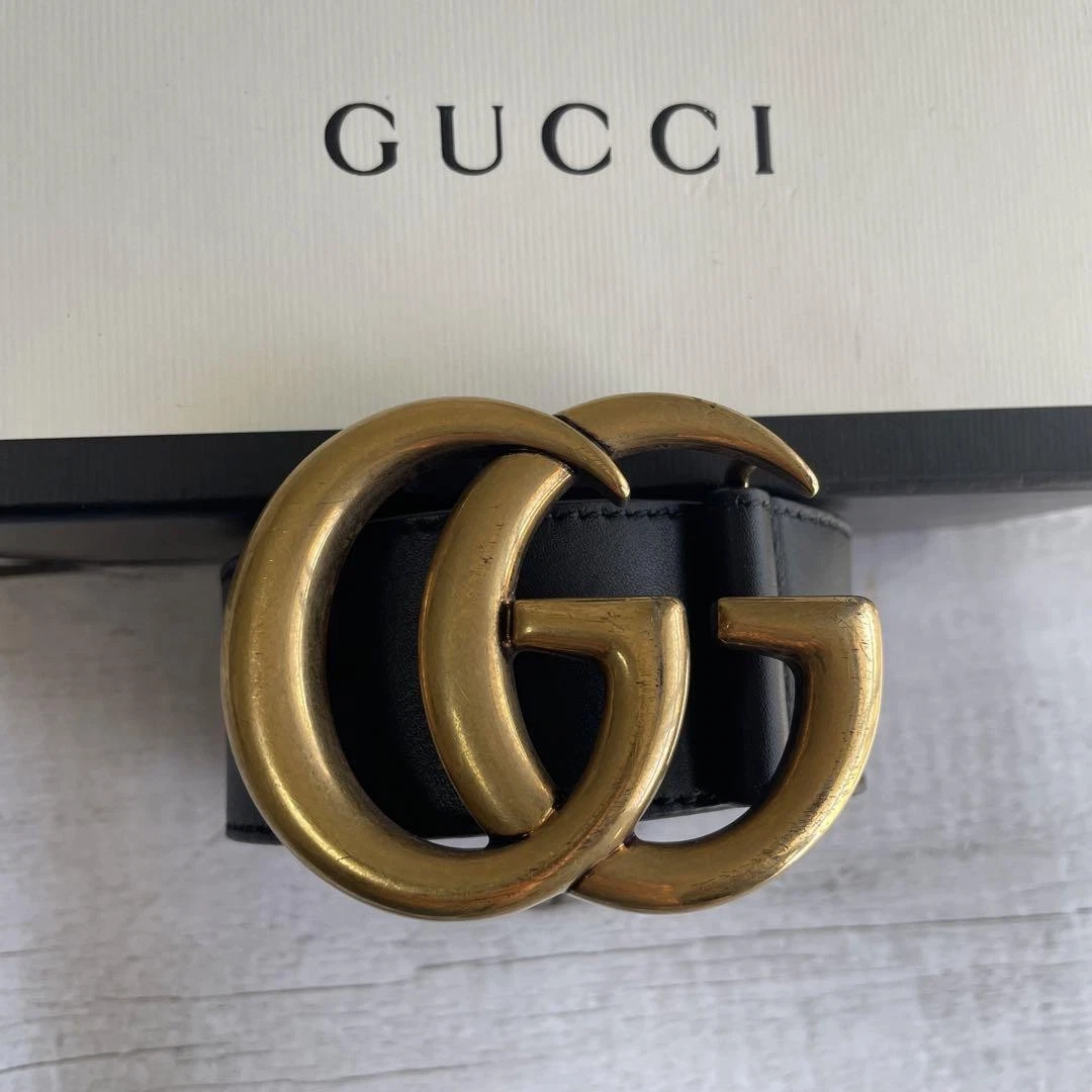 Ceinture GUCCI Gg double boucle en cuir noir