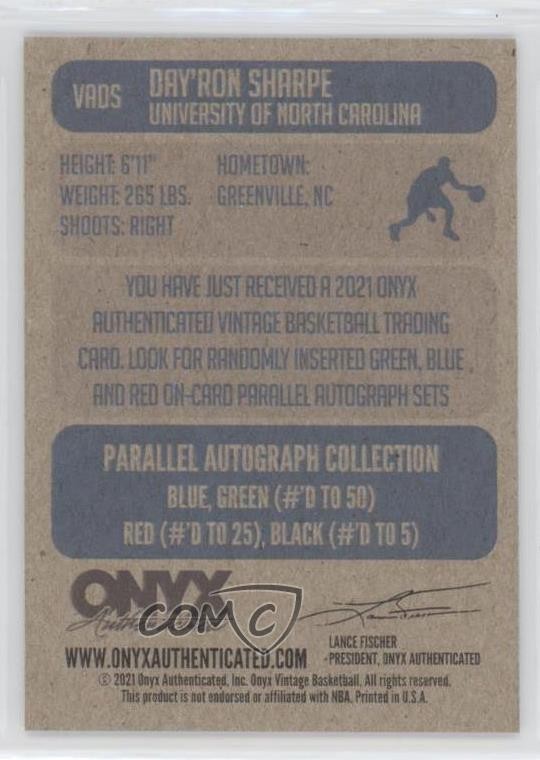 2021-22 Onyx Vintage Red Ink Auto /25 Day'Ron Sharpe #VADS Rookie Auto RC s1i