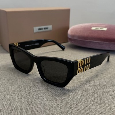 MIU MIU MU 09WS 1AB5S0 Black Gold Dark Grey Lens Sunglasses Women