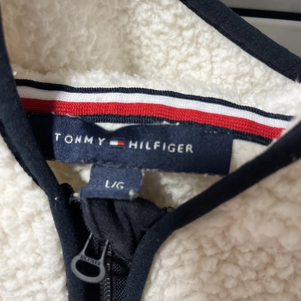 Tommy Hilfiger Blanco Sherpa Polar Sudadera con Capucha 1/4 Cremallera Para Mujer Talla L Chaqueta Foto 3 de 4