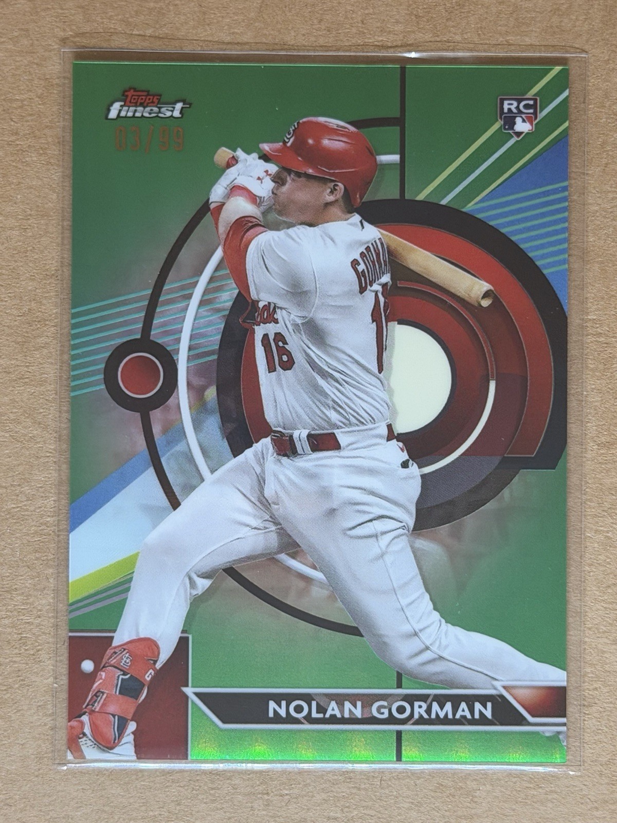 2023 Topps Finest - Nolan Gorman #92 Green Refractor /99 (RC)