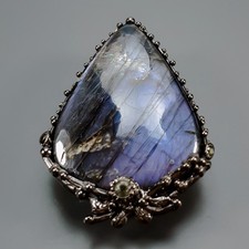 Ręcznie robiona 45-karatowa naturalna broszka z labradorytu 925 srebro szterlingowe /NB29283