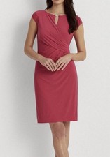LAUREN Ralph Lauren Magenta Faux Wrap Sheath Dress 16 Stretch Cap Sleeve Wedding